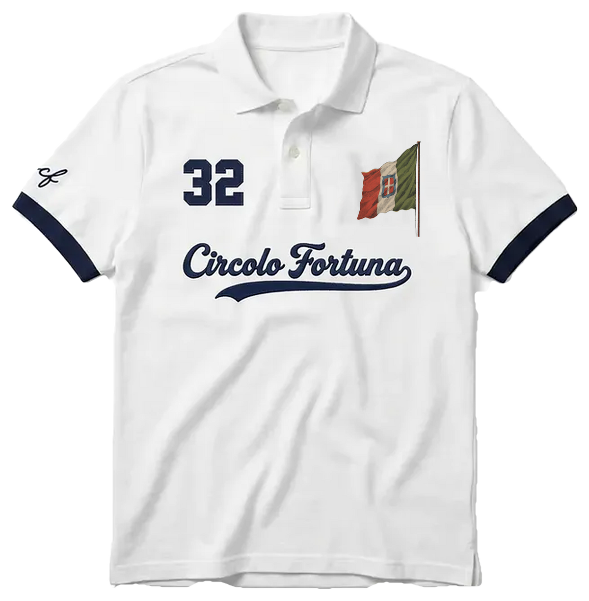'32' graphic tee, white polo with Italian flag